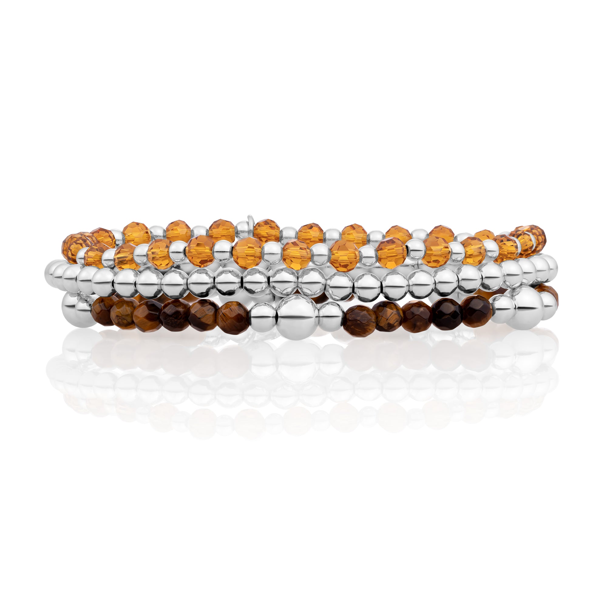 Tiger Eye Bold Mix Saturn Armbanden Stack | Zilver