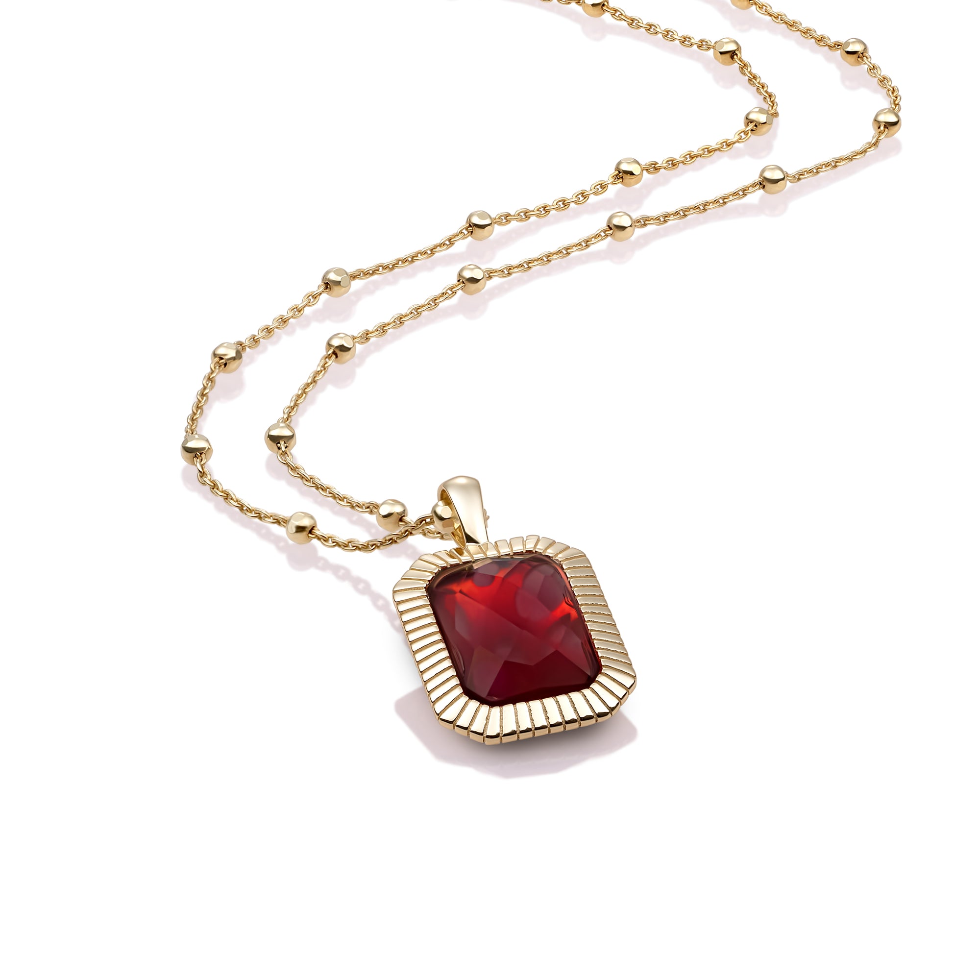 Ruby Quartz Baguette Amulet Ketting Set | Goudkleurig