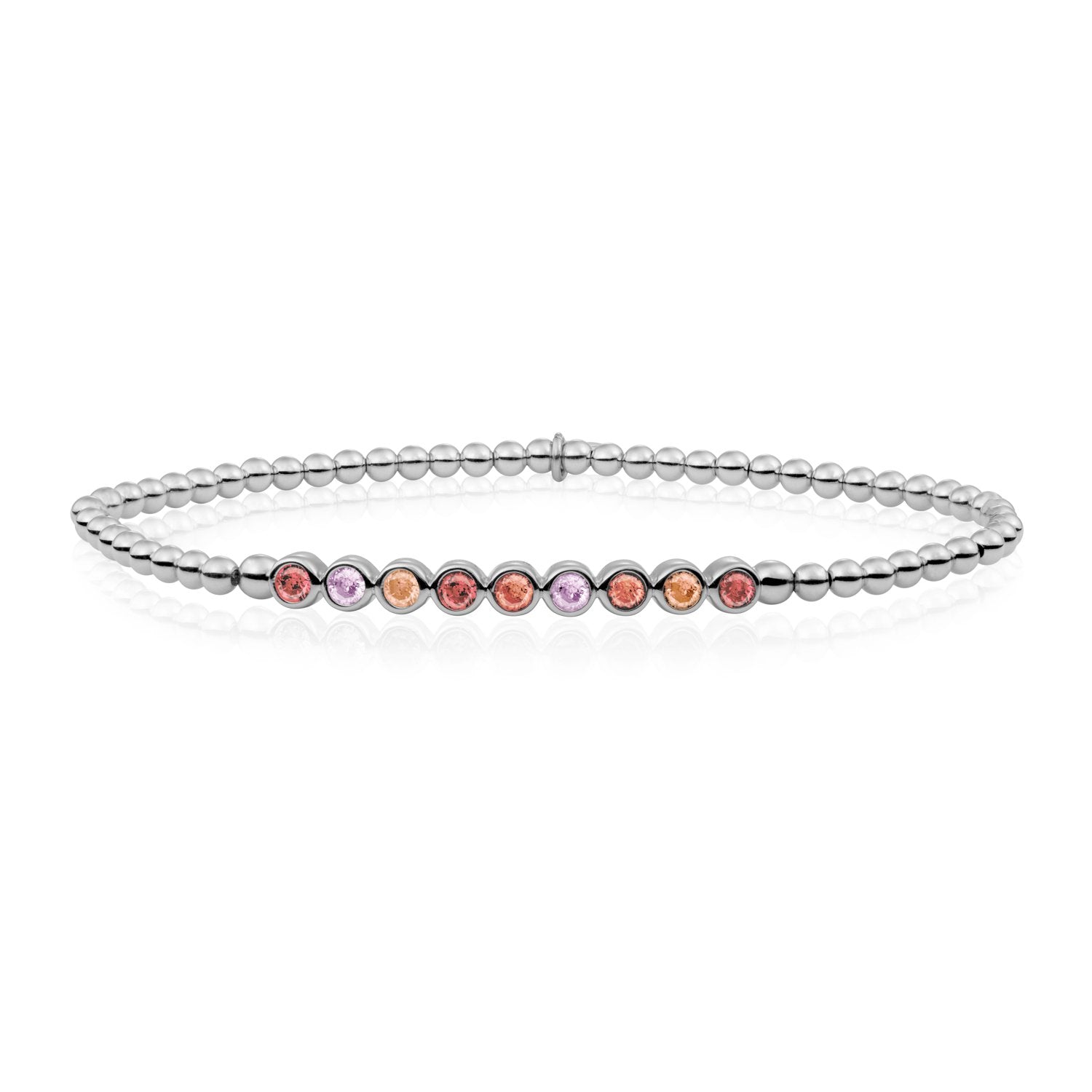Red Flame, CZ Tube Bracelet - Zilver