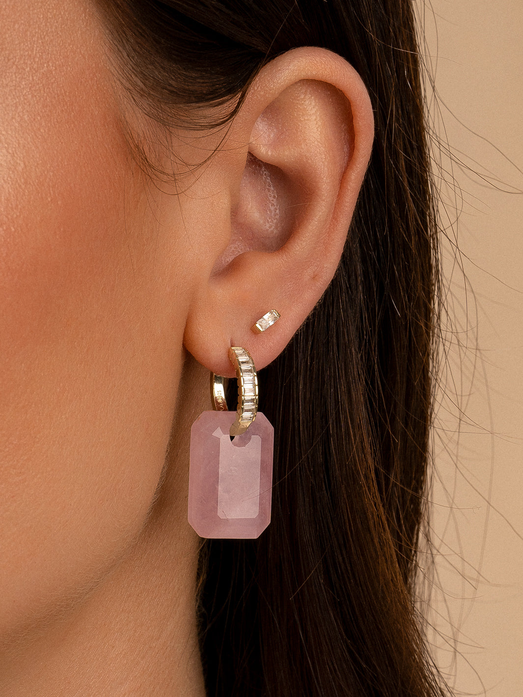 Rose Quartz Baguette oorbel edelstenen