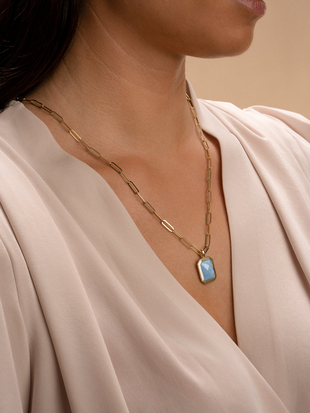 Sparkling Jewels Amulet sieraad met blue lace agate aan paperclip schakelketting