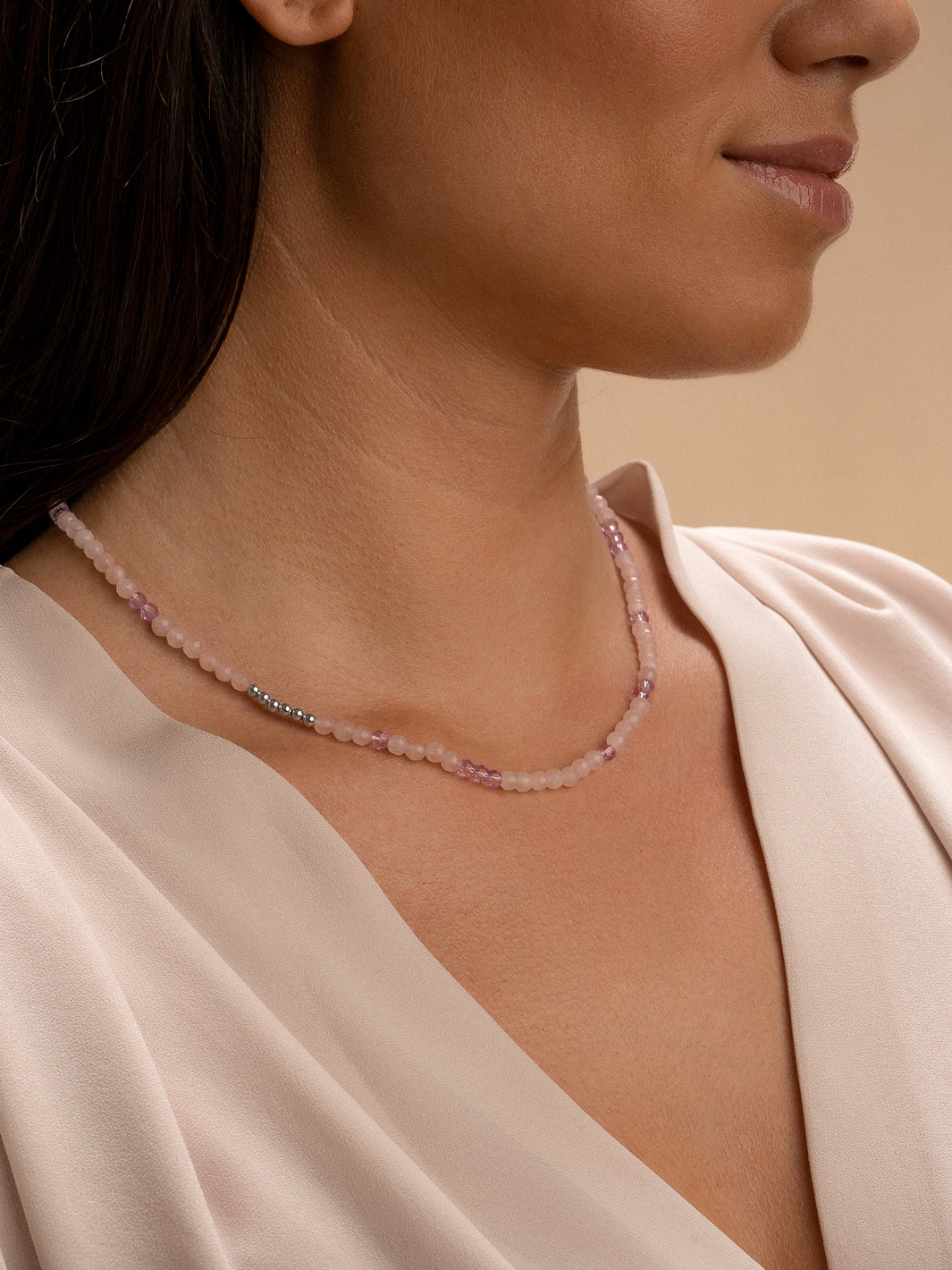 Link Ketting Rose Quartz & Violet Quartz zilver