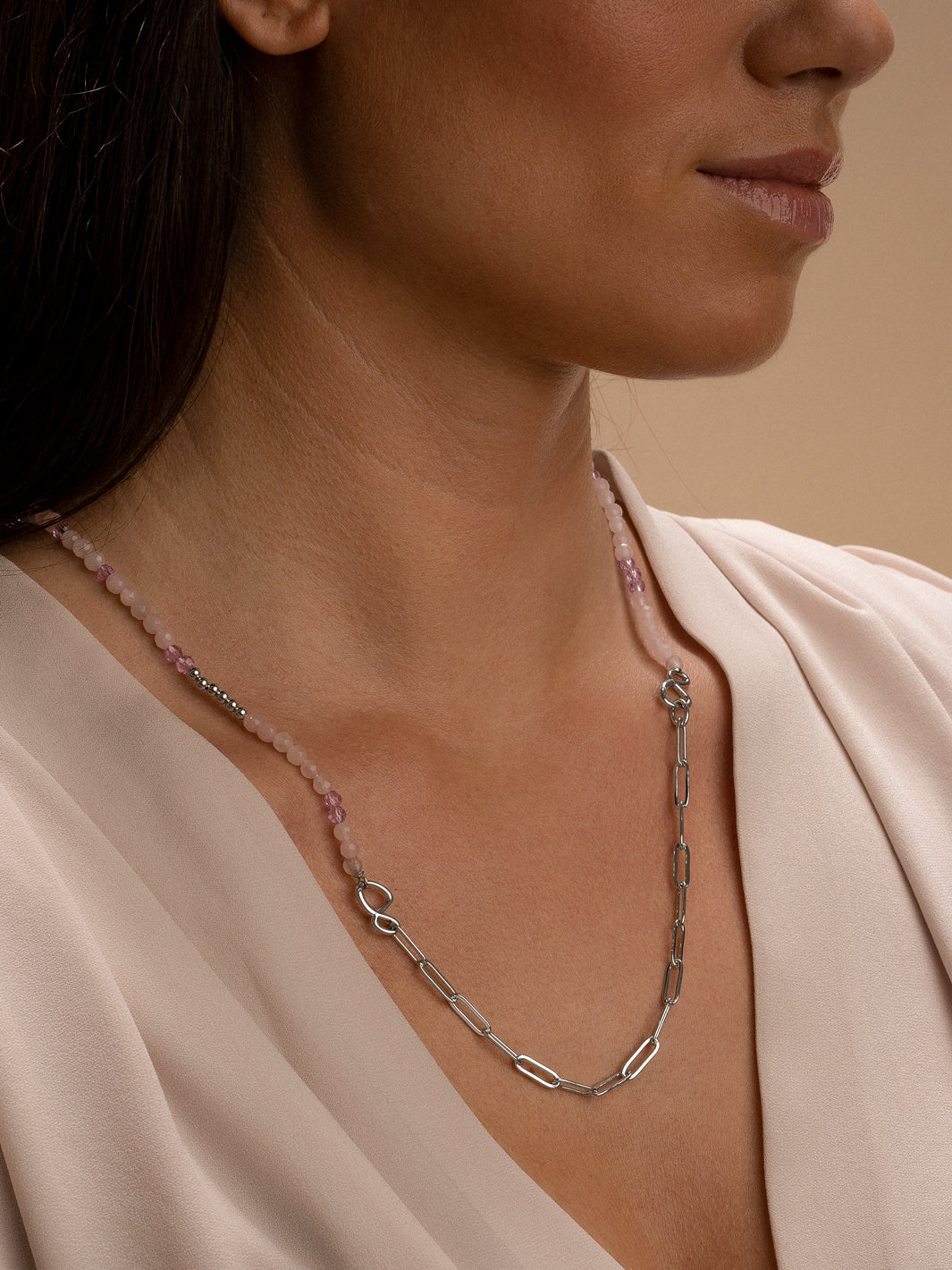 Link Ketting Rose Quartz & Violet Quartz zilver