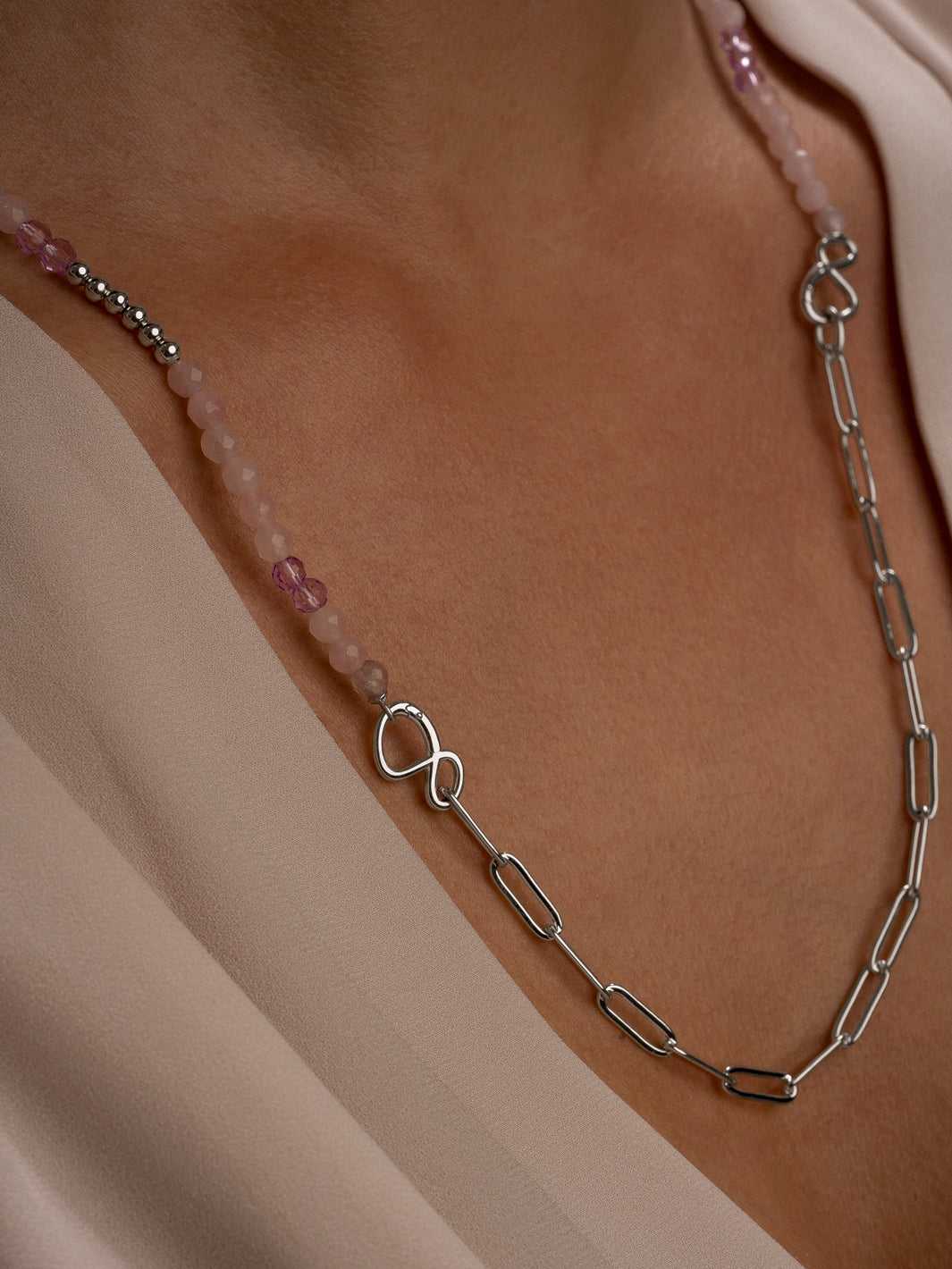 Link Ketting Rose Quartz & Violet Quartz zilver