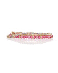 Fuchsia Quartz Roundell Tennis Round Multi CZ  Armbanden Stack | Goudkleurig