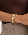 Tiger Eye Cushion Cut Saturn Armbanden Stack | Goudkleurig