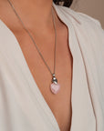 Zilveren ketting set voor vrouwen met rose quartz edelsteen 