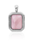Roze Rose Quartz edelsteen in een zilveren baguette pendant hanger voor aan ketting Sparkling Jewels 